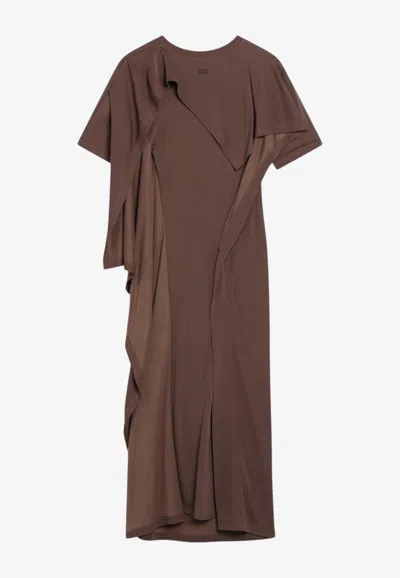 Loewe Draped Asymmetric Midi Dress In Brown