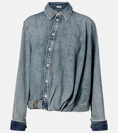 Loewe Draped Belted Denim Shirt In Blue