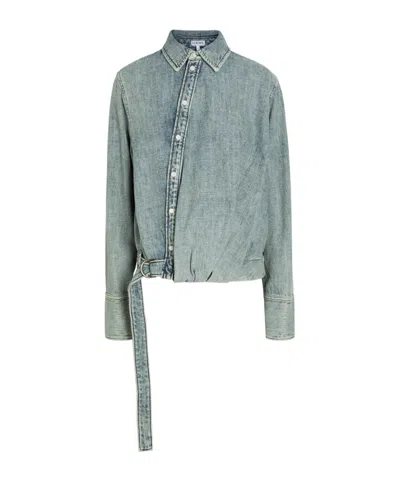 Loewe Womens Washed Denim Draped Adjustable-belt Denim Blend Shirt In Blue