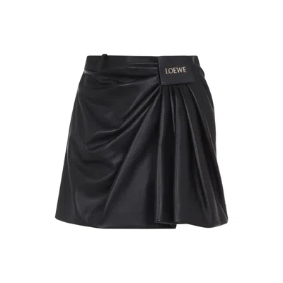 Loewe Draped Black Lambskin Midi Skirt