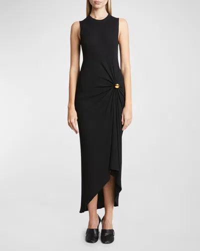 Loewe Pebble Gathered Cotton-blend Midi Dress In Black