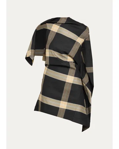 Loewe Draped Check Dress In Brown