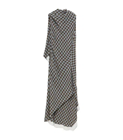 Loewe Draped Check Maxi Dress In Gray