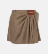 Loewe Draped Cotton And Silk-blend Twill Mini Skirt In Khaki Brown