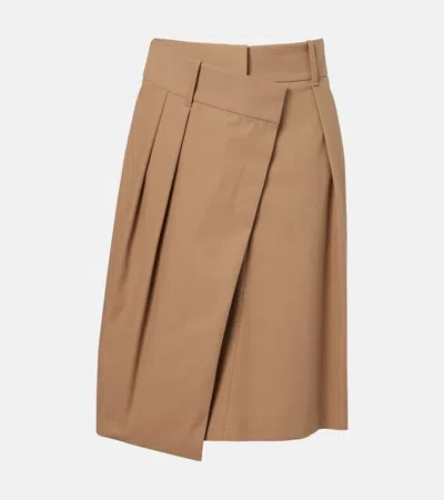 Loewe Draped Cotton Midi Skirt In Sand