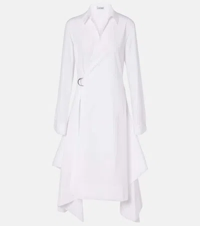 Loewe Long-sleeve Handkerchief Midi Wrap Shirtdress In White