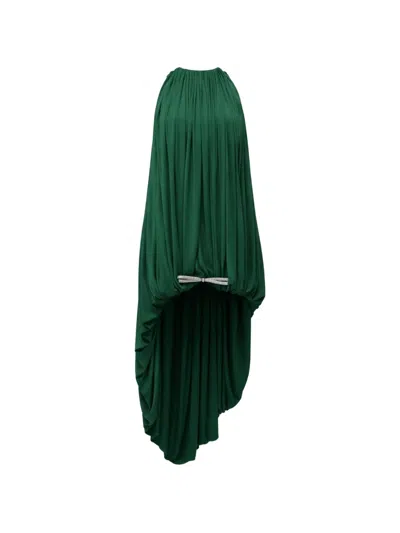 Loewe Draped Crystal-bow Asymmetric Dress In Green