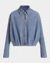 Loewe Balloon Zip-up Drawstring Denim Jacket In Indigo Blue