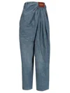 Loewe Leather-trimmed Draped Gathered High-rise Wide-leg Jeans In Blue