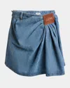 Loewe Draped Denim Mini Skirt In Indigo Blue