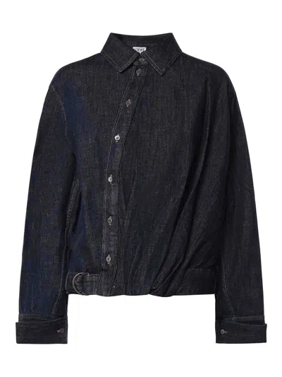 Loewe Draped Denim Shirt In Black