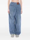 Loewe Leather-trimmed Draped Gathered High-rise Wide-leg Jeans In Blue