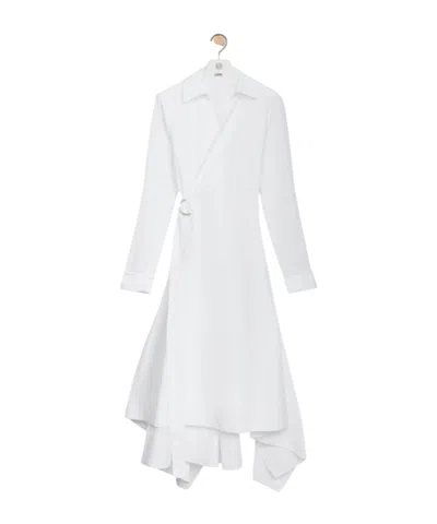 Loewe Draped Cotton Wrap Dress In White