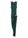 Loewe Draped Fine-ribbed Dress In Green
