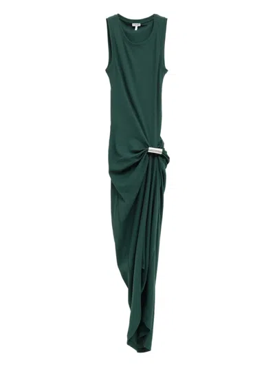 Loewe Draped Fine-ribbed Dress In Green