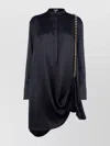 Loewe Draped High Neckline Dress With Chain Detail In Blue