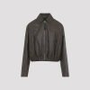 Loewe Womens Dark Green Draped Pointed-collar Leather Jacket In Brown