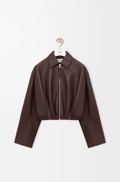 Loewe Womens Dark Green Draped Pointed-collar Leather Jacket In Brown