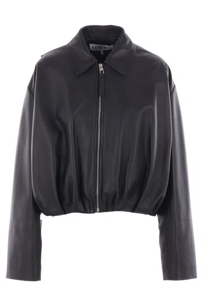 Loewe Draped Leather Jacket In Black