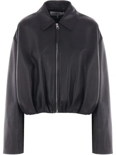 Loewe Draped Leather Jacket In Black