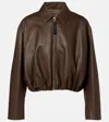 Loewe Womens Dark Green Draped Pointed-collar Leather Jacket In Brown