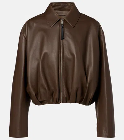 Loewe Dark Green Leather Zip Bomber Women In Brown