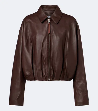 Loewe Womens Chocolate Brown Logo-patch Draped Leather Jacket In Multi