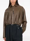Loewe Womens Dark Green Draped Pointed-collar Leather Jacket In Brown