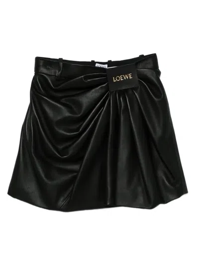 LOEWE DRAPED LEATHER SKIRT