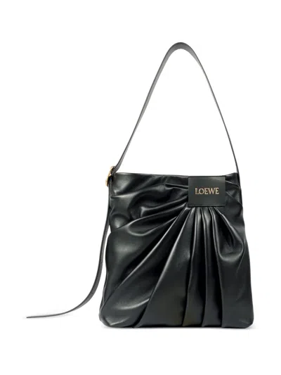 Loewe Draped Leather Tote Bag In Black