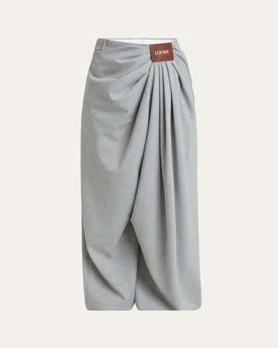 Loewe Draped Loose Wool-blend Trousers In Brown