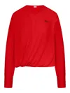 Loewe Asymmetric Draped Embroidered Wool-blend Sweater In Red
