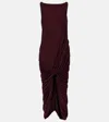 Loewe Twisted Gathered Jersey Midi Dress In Burgundy