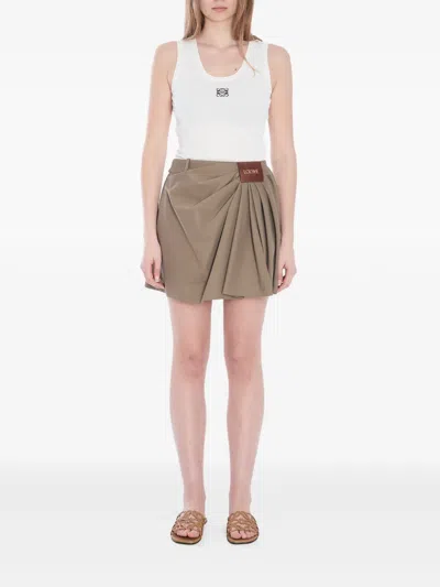 Loewe Draped Cotton And Silk-blend Twill Mini Skirt In Brown