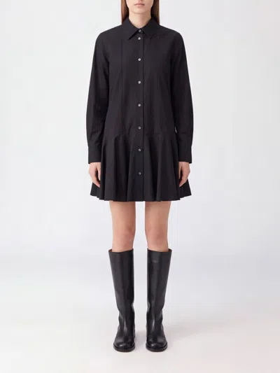 Loewe Draped Neck Cotton Poplin Mini Shirt Dress In Black