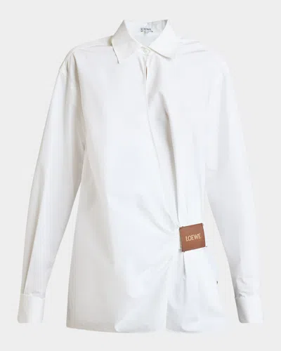Loewe Draped Poplin Leather Patch Blouse In White