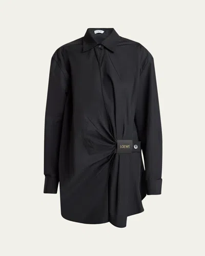 Loewe Draped Poplin Mini Shirtdress In Black