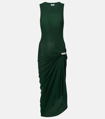 Loewe Draped Ribbed-knit Cotton-blend Midi Dress