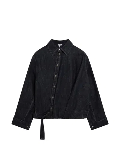 Loewe Draped Denim Shirt In Black