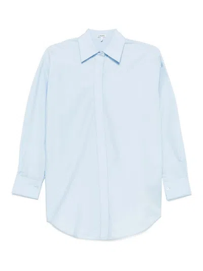 Loewe Cotton Shirt Featuring Box-pleat Detail In Clear Blue