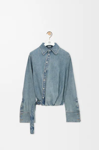 Loewe Womens Washed Denim Draped Adjustable-belt Denim Blend Shirt In Blue