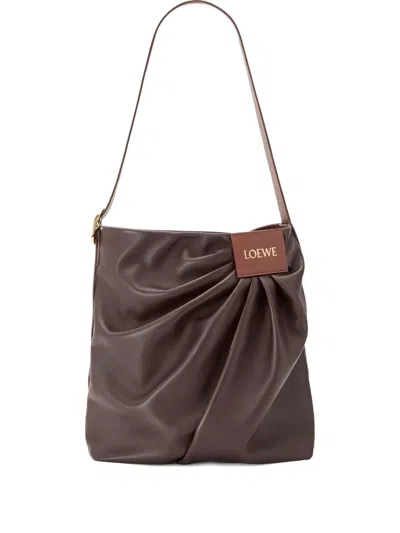 Loewe Womens Dark Chestnut Draped Leather Tote Bag In Brown