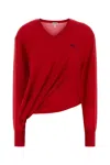 Loewe Womens Logo-embroidered Twisted-side Wool Jumper Xs In Red