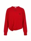 Loewe Womens Logo-embroidered Twisted-side Wool Jumper Xs In Red