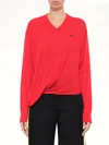 Loewe Womens Logo-embroidered Twisted-side Wool Jumper Xs In Red
