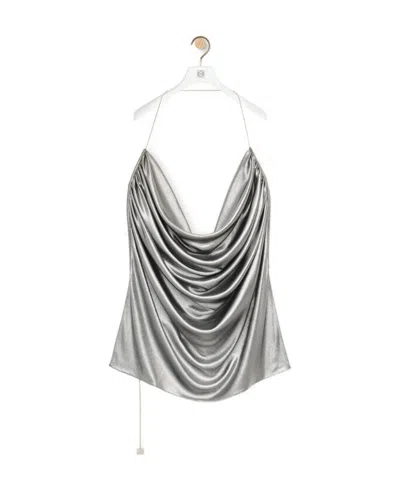 Loewe Draped Top In Laminated Jersey In Gray