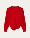 Loewe Asymmetric Draped Embroidered Wool-blend Sweater In Red