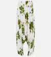 Loewe Leaf-print Draped Wide-leg Trousers In White