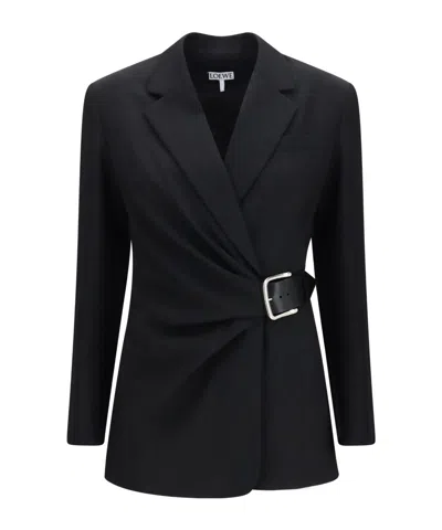 Loewe Draped Wool Jacket With Belt In Black