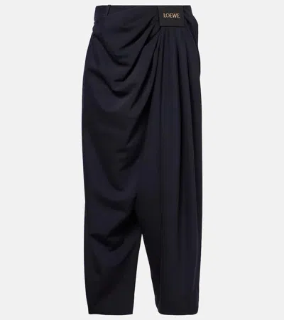 Loewe Draped Wool Pants In Dark Navy Blue